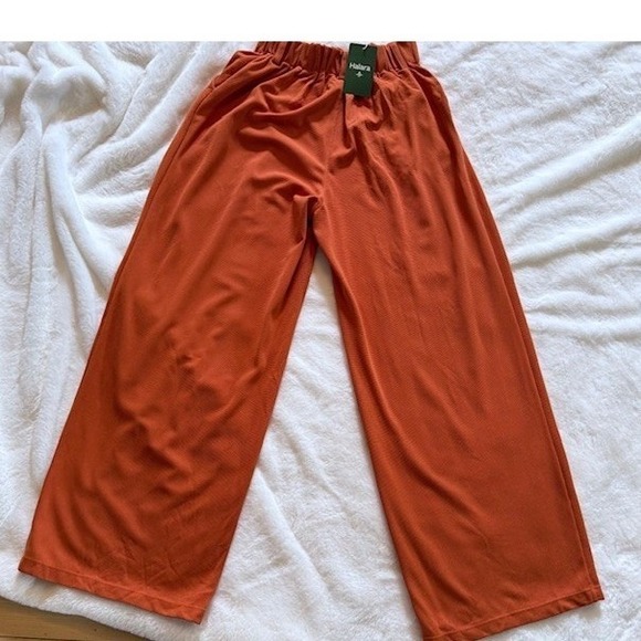 Halara High Waisted Wide Leg Pleated Trousers Rust Orange XS Regular New - Picture 7 of 7